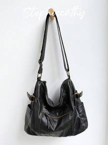 STEPHIECATHY 女士奢华休闲水洗PU皮革单肩包，多功能口袋，拉链封口，可调节长肩带，斜挎包，大容量，休闲百搭，适合通勤、日常使用、上学、购物、旅行，男女皆宜，时尚街头风，女士佳礼。 - 彩色 - 查看 14