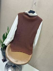 Fashion Modal Long Knitted Vest New 2024 - Coffee Brown - View 2