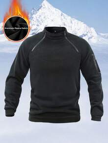 1 Peça Jaqueta de Lã de Gola Alta Masculina para Outono/Inverno com Zíper Duplo, Adequada para Viagem, Outdoor, Camping