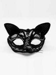 1pc Halloween Cosplay Prop Lace Cat Mask Face Cover, Photo Prop, Gothic Style Lace Mask, Sexy Lingerie Accessory