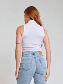 Kit With 3 Cropped High Neck Ribbed Women's Blogger Blouses - đen/hồng/trắng - Xem 7