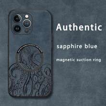 Diseño de pulpo. Funda magnética para teléfono con textura de piel sintética de oveja. Compatible con los modelos 12 al 16 Plus, Pro y Pro. Una opción elegante y de alta calidad, ideal para regalar. - Colores mixtos 2 - Ver 3