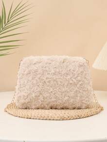 Elegant Furry Women's Handbag, Cute Plush Rose Shaped Fabric Shoulder Bag, New Autumn/Winter Fluffy Chain Crossbody Bag, Solid Color Furry Bag, Fashion Versatile Sweet Lady Shoulder Bag