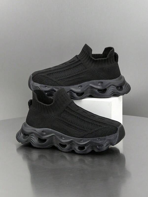 1 Pair Kids' Sneakers, Breathable Elastic Soft Shock-Absorbing Quick-Drying Lightweight Non-Slip Durable Slip-On Casual Shoes For Boys And Girls, Suitable For Running, Walking