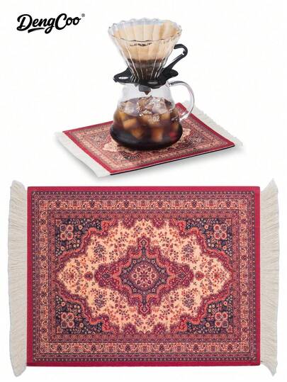 Dengcoo 1 件咖啡壶垫、流苏咖啡垫、咖啡杯垫、咖啡压垫、饮料垫、桌垫、餐垫、鼠标垫、防滑耐热垫