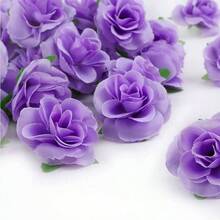 50pcs Pink Roses Artificial Flowers Bulk, 1.6 Small Silk Roses Flower Heads Decoration, Crafts, Wedding Centerpieces Bridal Shower Party Home Decor - Purple - View 2