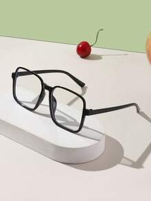 1 pieza Gafas cuadradas grandes con montura de acrílico con estampado de leopardo, estilo casual de campus, de moda, sin graduación, para uso diario de lectura y accesorios de viaje, para adolescentes de 14 a 16 años