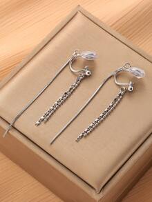 1 对时尚长流苏耳环，女士夹式耳环，高端优雅气质，适合日常佩戴和节日礼物