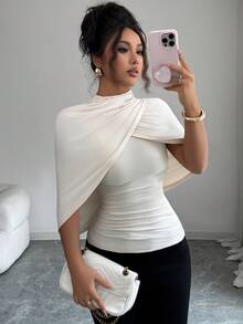 Top élégant et sexy pour femme, coupe slim, manches cape, couleur unie, pour l'automne