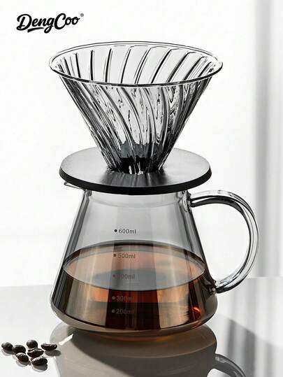 Dengcoo 1 Piece Coffee Tool, Coffee Glass Filter Cup, Funnel-Shaped Coffee Filter, 20oz/600ml Coffee Pot, Coffee Filter With Base, Suitable For Home, Office, Travel