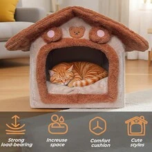 DDCAQIOUA Cat House, Universal For All Seasons, Enclosed Cat House, Full Security, Villa, Cat House, Removable And Washable Dog House, Warm Cat Dog House In Winter - 棕色 - 查看 7