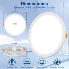 LUCASA Lámparas de empotrar plafón 20W, luz LED ajustable techo 6500K luz blanca fría, iluminación de alta eficiencia, fácil instalación, bajo consumo energético, ideal para oficinas, hogares y comercios, diseño moderno, materiales duraderos - 15 W - Ver 2