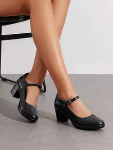 Women's Mary Jane Dress Shoes Low Block Closed Toe Heels Work Chunky Pumps Comfortable Round Toe Wedding Shoes