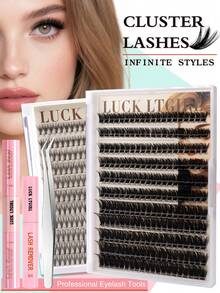 220 buc. Gene false cluster - (gradient natural 10-16 mm), extensii de gene false DIY, naturale, voluminoase, pufoase și ușoare, din material textil 3D, subțiri, ultra-moi și reutilizabile, lucrate manual - perfecte pentru purtare zilnică, întâlniri, petreceri, nunți, ședințe foto și creații artistice personalizate cu gene.