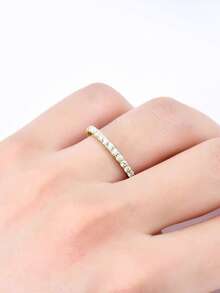 XUJIA 1pc Women's Eternity Ring, Fashion Moissanite Wedding Band, 2mm Round Cut Moissanite Ring, 925 Sterling Silver Stackable Ring, Anniversary Birthday Jewelry Gift - Yellow Gold - View 3