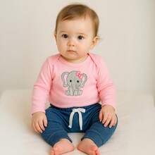 Body manga longa rosa elefantinha - calça saruel  jeans