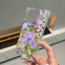 Funda para celular fabricada en TPU con un diseño de flor morada y cubos grandes, compatible con phone 12 a 16 Pro y Plus. Ofrece un acabado brillante y resistencia a caídas, perfecta para fiestas o cumpleaños. - transparente - Ver 4