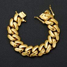 1pc Men's 18K Gold Plated Plated Cuban Link Chain Bracelet  8-22mm Men'S Cuban Chain  Classic Hip-Hop Accessory 316L  Stainless Steel Unisex Gift Music 2025 Autumn And Winter Fashion Bracelet Auspicious New Year Gifts - 16毫米/0.62英寸 - 查看 3