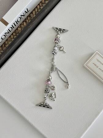 1pc Fashion Apple Watch Strap, Lovely Heart Decoration Beaded Style Bracelet For Women Compatible With Apple Watch Series 10/9/8/7/SE/6/5/4, 38mm 40mm 41mm 42mm 44mm 45mm 46mm 49mm, Smart Watch Band For Her Bracelet Wristband As Gift, Gift For Girlfriends, Adjustable Apple Watch Strap