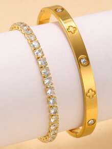 Fashionable Stainless Steel Star Pattern Bracelet With Zirconia, Adjustable Size, Suitable For Women Daily Wear - Yellow Gold - View 9