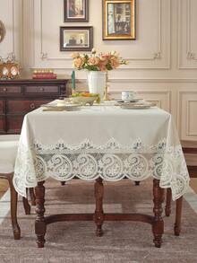 1 件天鹅绒面料优雅 3D 金色刺绣蕾丝边桌布，矩形或方形，适用于厨房、餐厅、会议桌，四季皆宜，防污耐热，家居和派对/婚礼装饰