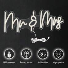 1pc Mr And Mrs Led Neon Sign Wedding Party Decoration Bedroom Home Wall Decor Anniversary Marriage Valentine's Day Party Neon Light Sign,Live Streaming Room,Room Decor ,Bedroom Decor,Halloween,Christmas Decorations,Fairy Lights,Wedding