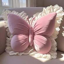 1pc Velvet Pink Butterfly Throw Pillow, Soft Filled Cushion, Suitable For Sofa And Bedding Decor, Perfect Gift For Valentine's Day, Wedding, Anniversary, Birthday, Wedding Favor, Wedding Decoration, Autumn Harvest Romantic Decor, Halloween, Christmas Decoration - Pink Ribbon - View 2
