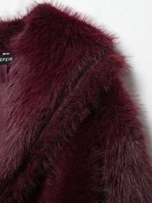 HH Women Solid Faux Fur Jackets Long Sleeves For Warmth Winter Coat Female Fashion Turn-Down Collar Loose Casual Outerwear - 酒紅色 - 查看 8