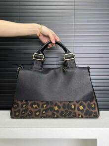 Y2K Fashion Personalized Women's Handbag, Street Punk Leopard Print Shoulder Bag, Multi-Pocket Design, Detachable Strap - Black - View 8