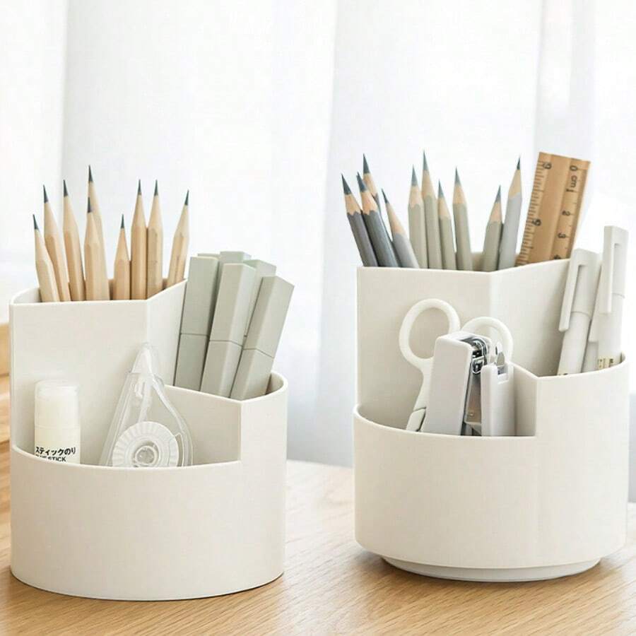 حامل قلم فرشاة المكياج القابل للدوران 360 درجة - منظم مكتبي بسيط ذو سعة كبيرة