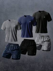 Kit 6: 3 Dry Fit T-Shirts And 3 Basic Printed Summer Sport Shorts - Variación 3 - Ver 1