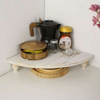 Vintage Holz Eckregal - Multifunktionales Retro Ausstellungsregal, geeignet für Küche, Kaffeebar, Landhausstil Dekoration, Badezimmer und Esszimmer, platzsparender Kleinteil Aufbewahrungsregal