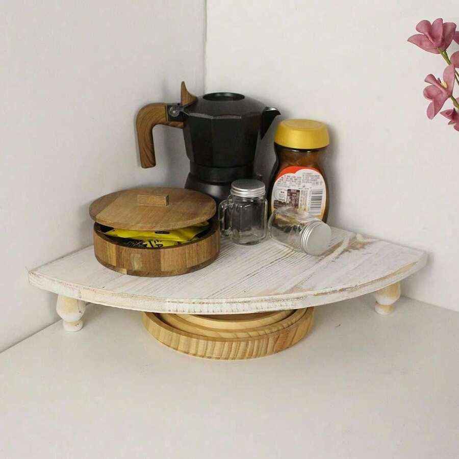 Vintage Wooden Corner Shelf - Multifunctional Retro Display Rack, Suitable For Kitchen, Coffee Bar, Farmhouse Decor, Bathroom And Dining Room, Space-Saving Small Item Storage Rack
