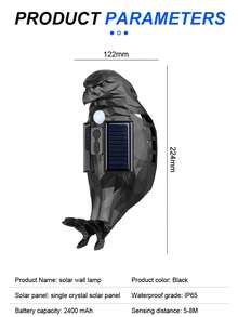 1 pieza Luz de pared solar, Lámpara de águila, Luz de ambiente creativa con sensor de movimiento, Luz de paisaje, Luz de pared exterior para senderos, Lámpara de estilo europeo para patio, Adecuada para: Sendero de paisaje, Patio, Acera, Entrada privada, Decoración navideña, Regalo de Navidad