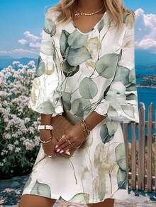 New Popular Style In Autumn And Summer, Fashionable And Casual Vacation Style, Light And Elegant, Slim And Suitable For Women To Go Out, Travel And Work, Summer Fall Clothes For Women New Arrival Fashionable Vacation Style Floral Print Mid-Sleeve Dress,Fall Clothes For Women - trắng - Xem 1