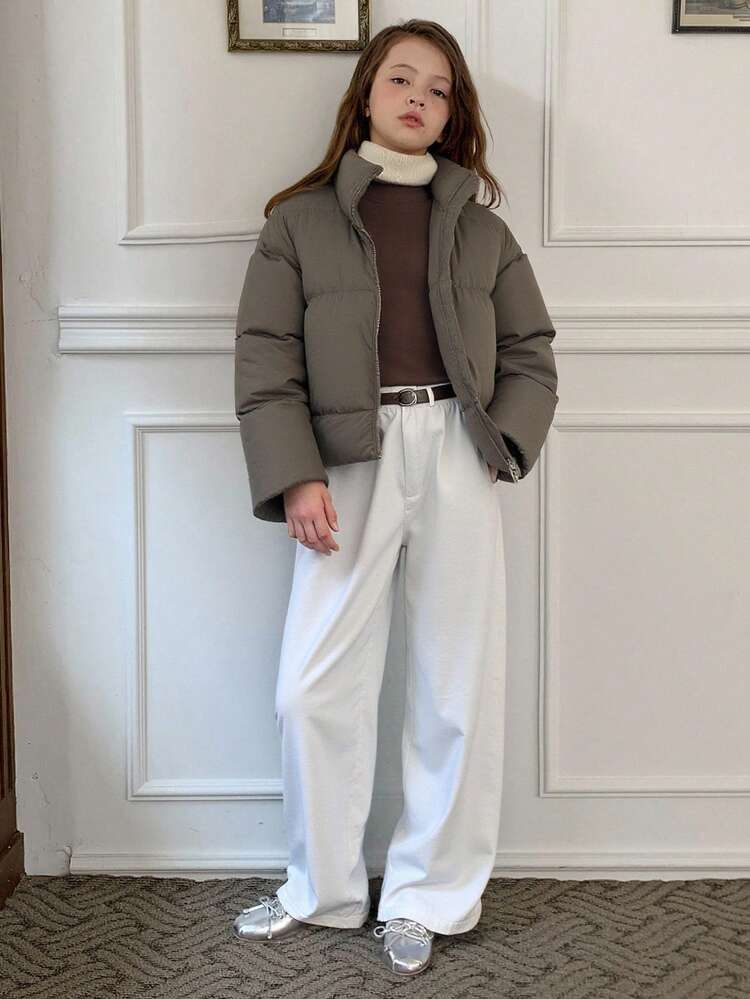 DAZY Tween Girl Autumn Solid Color Cotton Outwear For Tween Girls - Grey - View 3