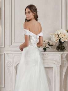 Off Shoulder  Weddding Dress For Women Tulle Lace Applique Bridal Gown