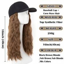 16inch/40cm Adjustable Baseball Cap Hat With Long Wavy Curly Hair Wig Synthetic Hairpiece Corn Wave Curly Hair Extensions For Women Daily Wear, Easy To Put On And Take Off, Natural Looking, Soft And Breathable, Perfect For Casual Outings And Sports Events Halloween Xmas Party - 彩色 - 查看 5