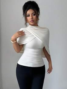 Top élégant et sexy pour femme, coupe slim, manches cape, couleur unie, pour l'automne