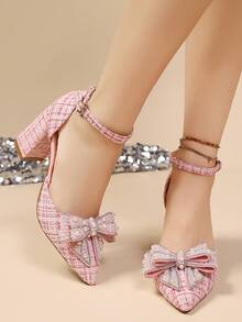 2025春夏新款尖头高跟凉鞋，镶钻，蝴蝶结透明仙女带法式风格，优雅女士高跟鞋，适合派对、婚礼等场合。 - 粉色 - 查看 6