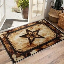 1pc Retro Western Cowboy Star-Themed Rustic Beige & Brown Area Rugs For Living Room, Floor Carpet For Bedroom, Carpets Home Decor Rugs, Homestay Hotel, Non-Slip Machine Washable Carpet, Home Decor Room Decor - Style 1 - View 4