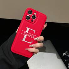 定制手机壳，后盖 INS 奢华韩国皮革防震外壳个性化首字母名称 3D DIY 雕刻金字母烫印技术 - 紅色 - 查看 3