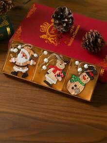 9 pièces/1 set Pendentifs de Noël en bois peints, décorations de Noël, décorations d'hiver pour la maison et célébrations festives, ornements pour sapin de Noël, petits pendentifs, combinaison de pendentifs de poupée de Noël rétro, petits pendentifs, accessoires de décoration d'ambiance festive pour les activités de Noël, décoration de pièce