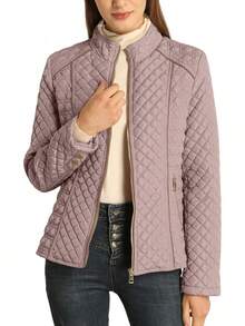 Women's Stand Collar Lightweight Quilted Puffer Padded Zip Coat Spring And Winter, Fashionable Warmth SGL2 - White Diamond - View 5