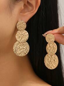 1 đôi bông tai kẹp kiểu dáng châu Âu và Mỹ phóng khoáng, cá nhân hóa, dập nổi dành cho nữ - Vàng - Xem 1