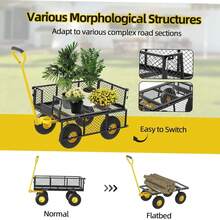 Heavy-Duty Mesh Steel Garden Cart (900 Lbs Capacity) – Folding Utility Cart With Removable Sidewalls, 10-Inch Tires & ATV/Tractor Handle (Black-Yellow) - Màu vàng - Xem 9