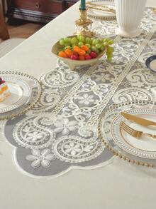 1 件天鹅绒面料优雅 3D 金色刺绣蕾丝边桌布，矩形或方形，适用于厨房、餐厅、会议桌，四季皆宜，防污耐热，家居和派对/婚礼装饰