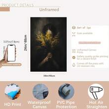 1 件无框乡村风格暗黑学院风哥特式无脸女性肖像艺术海报 - 防水帆布墙面艺术，带有黄色花束，现代经典装饰艺术风格，适用于客厅、卧室、浴室、办公室、厨房、走廊 - 独特的礼物创意，办公室艺术品，高品质印刷 - 彩色 - 查看 10