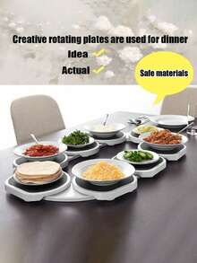 9pcs 360° Rotating Tray Serving Plate For Rectangular & Oblong Tables, Perfect For Family Gatherings, Banquets, And Weddings, Dining Table Large Tabletop. - Black and White - View 5