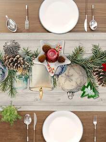 1 buc/10 buc. Șervețel de masă cu model de lumânări de Crăciun, decor de casă de Crăciun, decor de casă sezonier de iarnă, stil modern, material asemănător inului, 33 * 91CM / 33 * 183CM / 33 * 274CM, 3 opțiuni de dimensiune, decor de casă de Crăciun, accesorii pentru petreceri de interior și exterior, decorare cu tematică de Crăciun, decor de cameră. Potrivit pentru decorul bucătăriei de acasă și decorarea petrecerii de Crăciun.